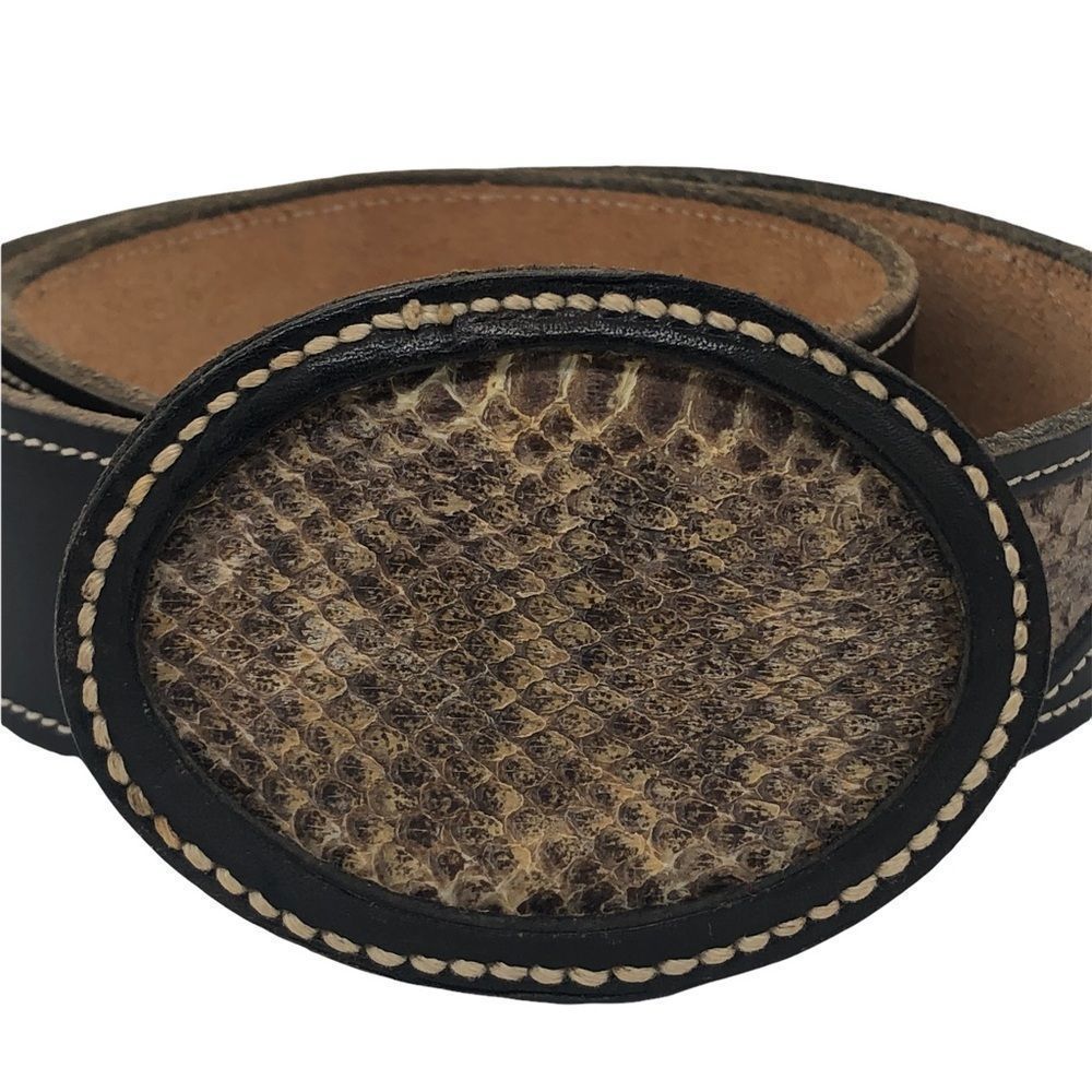 Snakeskin Leather Belt Snakeskin Rattlesnake Scallop Decor Hook Closure (Faux?)